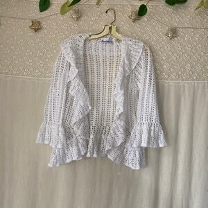 crochet ruffle cardigan size large white sweater denim 24/7